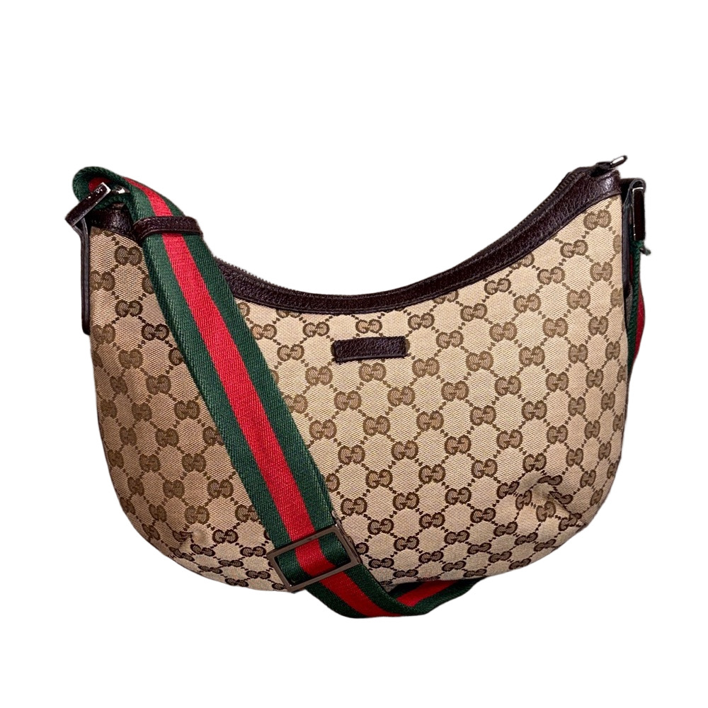 Gucci Beige and Brown Hobo Bag with Green and Red Strap